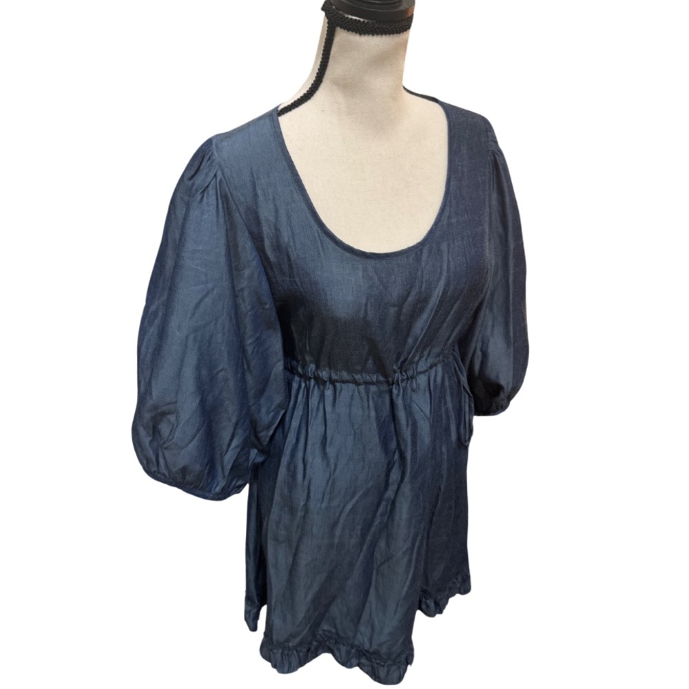 Chasensully chambray empire adjustable waist side tie silk bamboo dress Sz small - Picture 4 of 6